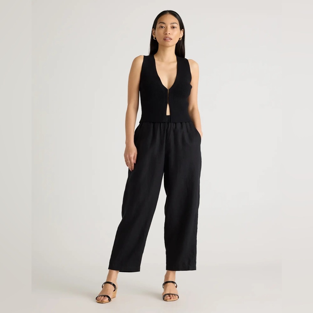 Quince 100% European Linen Pants Pull On Breathable Relaxed Coastal Black size L
